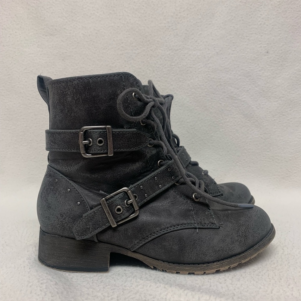 Gray lace up boots